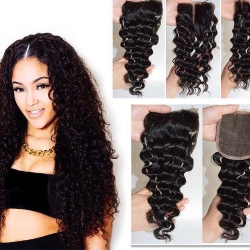 4X4 Brazilian Human Hair Deep Wave 3 Part  Lace Closure
